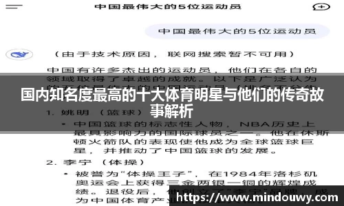 国内知名度最高的十大体育明星与他们的传奇故事解析